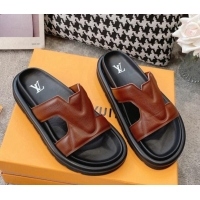 aaaaa Louis Vuitton LV Oasis Slide Sandals in Brown Grained Leather 608046