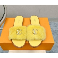 Best Price Louis Vuitton LV Mink Fur Flat Slide Sandals Yellow 609053