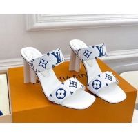 Unique Style Louis Vuitton Silhouette Heel Slide Sandals 8.5cm in Monogram Leather White 609057