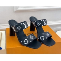 Top Grade Louis Vuitton Silhouette Heel Slide Sandals 8.5cm in Monogram Leather Black 609058