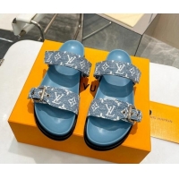 Classic Hot Louis Vuitton Bom Dia Flat Comfort Slide Sandals in Monogram Denim Light Blue 0625071