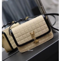 Inexpensive SAINT LAUREN SOLFERINO MEDIUM SATCHEL IN QUILTED NUBUCK SUEDE Y886305 OFF WHITE AND BLACK