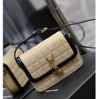 Top Quality SAINT LAUREN SOLFERINO SMALL SATCHEL IN QUILTED NUBUCK SUEDE 739139 OFF WHITE AND BLACK