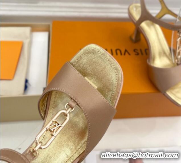 Pretty Style Louis Vuitton Sparkle Sandal 6.5cm in Silk Satin with LV Circle Beige 625080