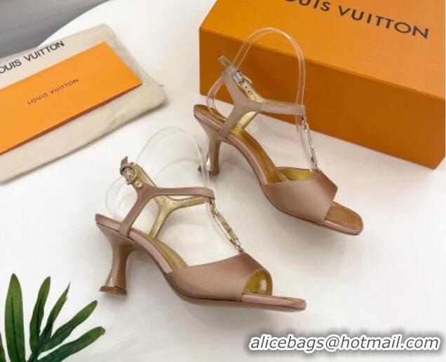 Pretty Style Louis Vuitton Sparkle Sandal 6.5cm in Silk Satin with LV Circle Beige 625080