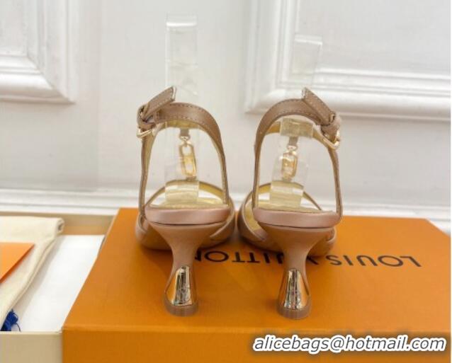 Pretty Style Louis Vuitton Sparkle Sandal 6.5cm in Silk Satin with LV Circle Beige 625080