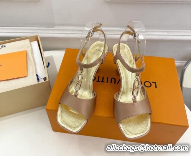 Pretty Style Louis Vuitton Sparkle Sandal 6.5cm in Silk Satin with LV Circle Beige 625080