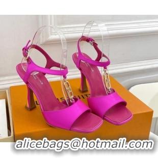 Top Design Louis Vuitton Sparkle Sandal 9.5cm in Silk Satin with LV Circle Dark Pink 625083