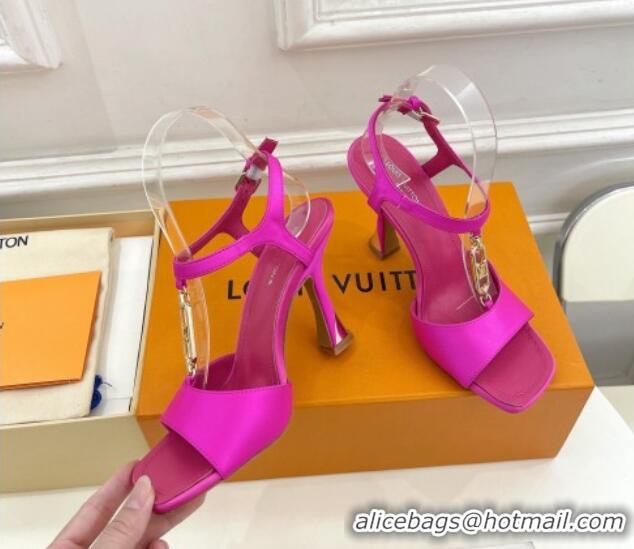 Top Design Louis Vuitton Sparkle Sandal 9.5cm in Silk Satin with LV Circle Dark Pink 625083