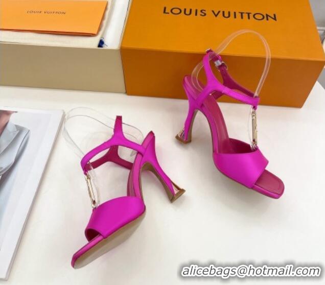 Top Design Louis Vuitton Sparkle Sandal 9.5cm in Silk Satin with LV Circle Dark Pink 625083