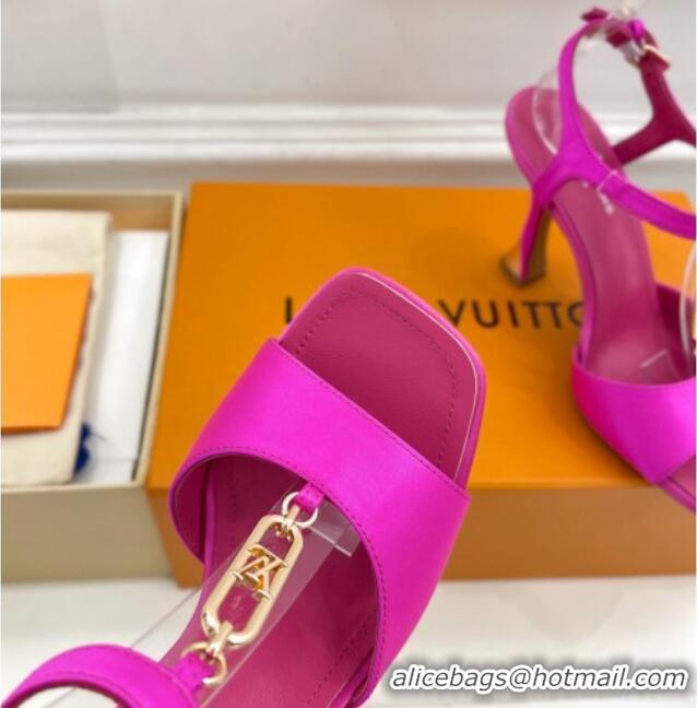 Top Design Louis Vuitton Sparkle Sandal 9.5cm in Silk Satin with LV Circle Dark Pink 625083