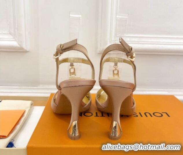 Pretty Style Louis Vuitton Sparkle Sandal 9.5cm in Silk Satin with LV Circle Beige 625085