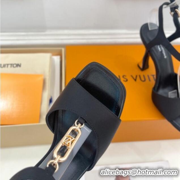 Top Grade Louis Vuitton Sparkle Sandal 9.5cm in Silk Satin with LV Circle Black 625086