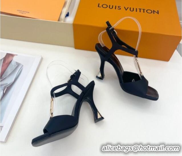 Top Grade Louis Vuitton Sparkle Sandal 9.5cm in Silk Satin with LV Circle Black 625086