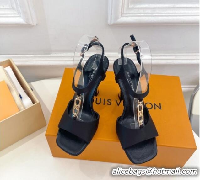 Top Grade Louis Vuitton Sparkle Sandal 9.5cm in Silk Satin with LV Circle Black 625086