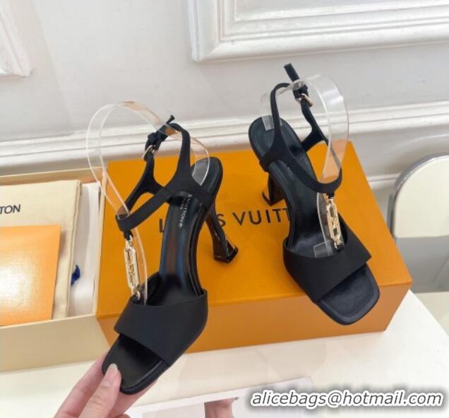 Top Grade Louis Vuitton Sparkle Sandal 9.5cm in Silk Satin with LV Circle Black 625086