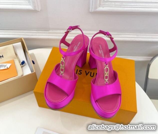 Durable Louis Vuitton Sparkle Platform Sandal 11cm in Silk Satin with LV Circle Dark Pink 625088