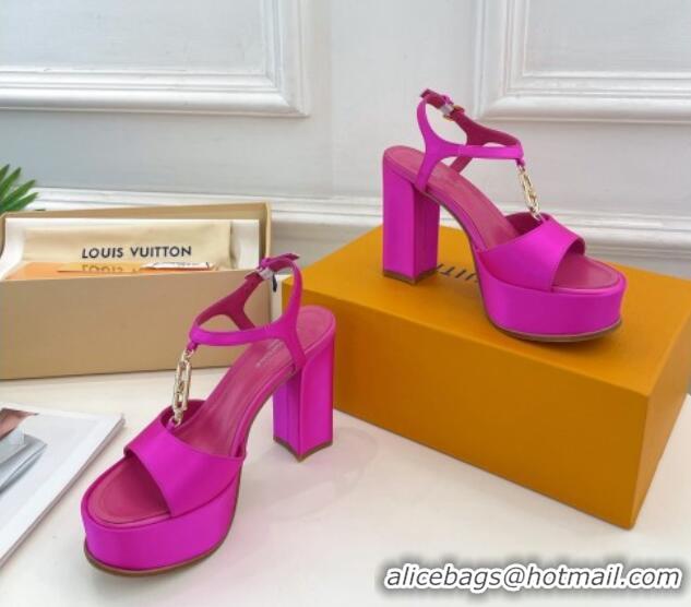 Durable Louis Vuitton Sparkle Platform Sandal 11cm in Silk Satin with LV Circle Dark Pink 625088