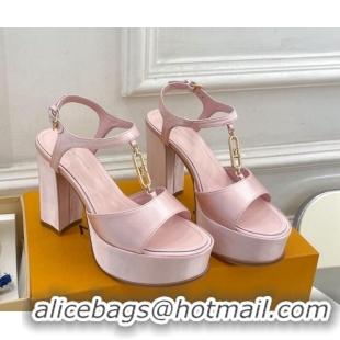 Sophisticated Louis Vuitton Sparkle Platform Sandal 11cm in Silk Satin with LV Circle Light Pink 625089