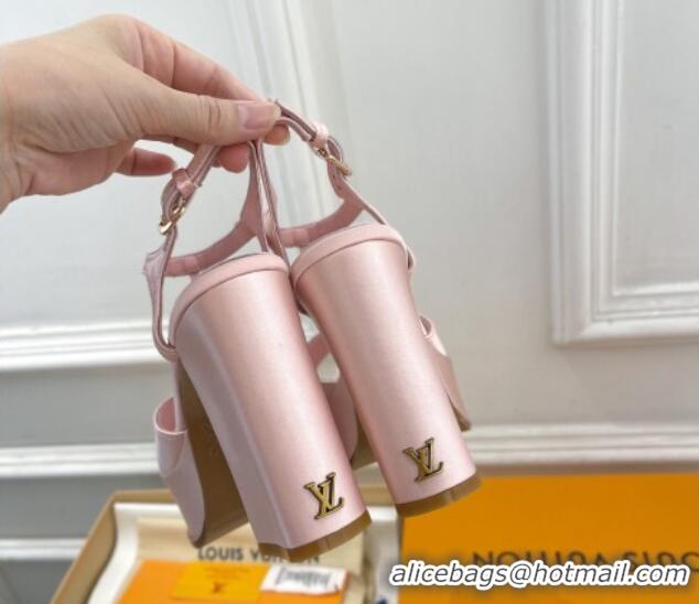 Sophisticated Louis Vuitton Sparkle Platform Sandal 11cm in Silk Satin with LV Circle Light Pink 625089