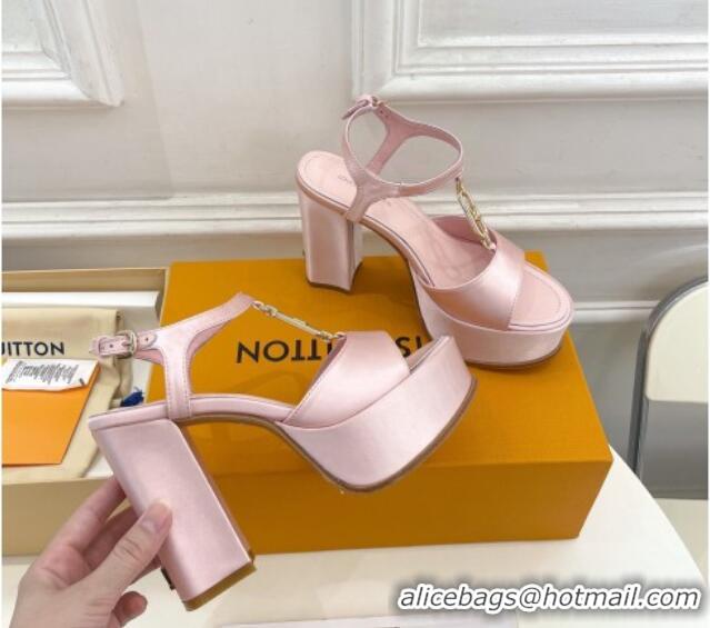 Sophisticated Louis Vuitton Sparkle Platform Sandal 11cm in Silk Satin with LV Circle Light Pink 625089