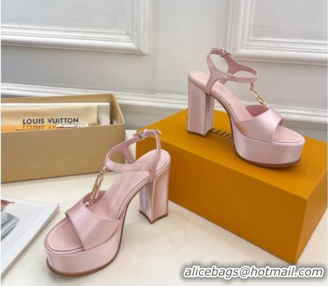 Sophisticated Louis Vuitton Sparkle Platform Sandal 11cm in Silk Satin with LV Circle Light Pink 625089