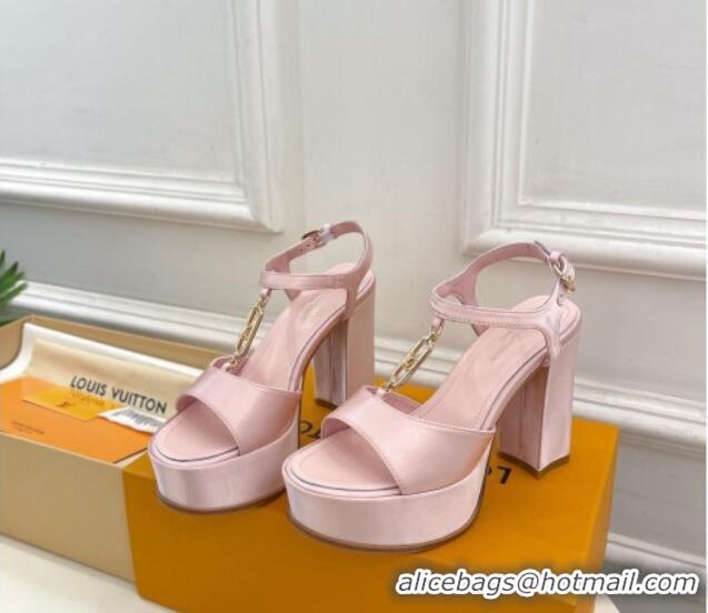 Sophisticated Louis Vuitton Sparkle Platform Sandal 11cm in Silk Satin with LV Circle Light Pink 625089