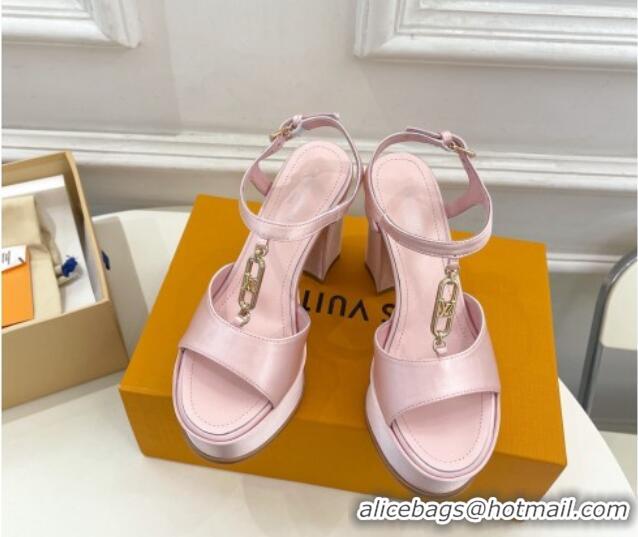 Sophisticated Louis Vuitton Sparkle Platform Sandal 11cm in Silk Satin with LV Circle Light Pink 625089