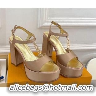 Good Quality Louis Vuitton Sparkle Platform Sandal 11cm in Silk Satin with LV Circle Beige 625090