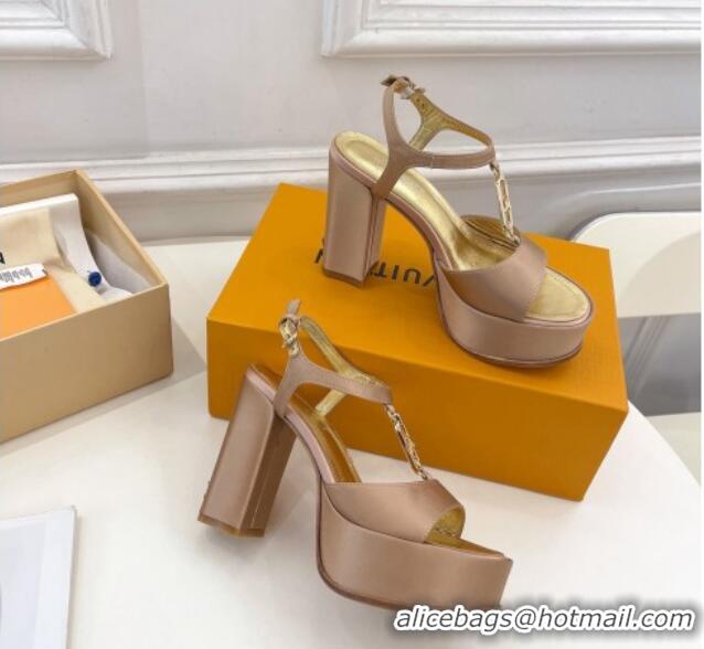 Good Quality Louis Vuitton Sparkle Platform Sandal 11cm in Silk Satin with LV Circle Beige 625090