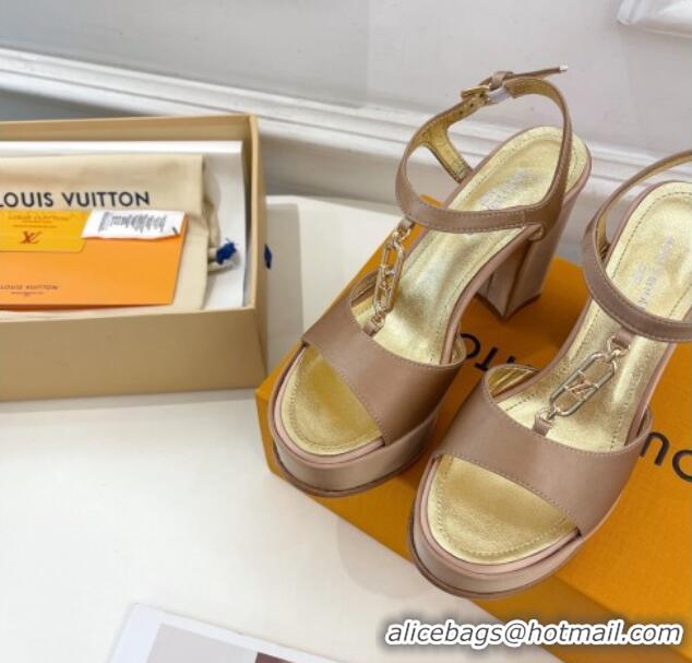 Good Quality Louis Vuitton Sparkle Platform Sandal 11cm in Silk Satin with LV Circle Beige 625090