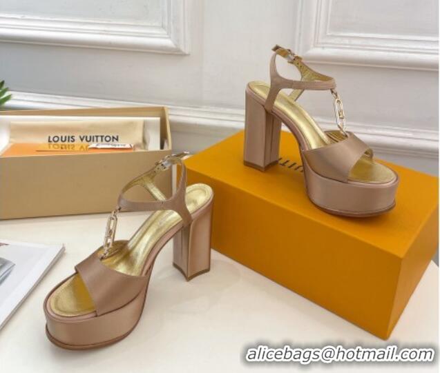 Good Quality Louis Vuitton Sparkle Platform Sandal 11cm in Silk Satin with LV Circle Beige 625090