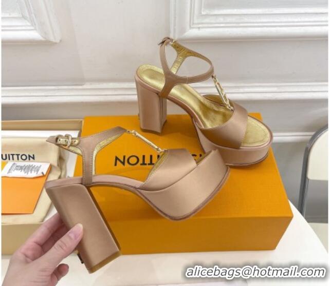 Good Quality Louis Vuitton Sparkle Platform Sandal 11cm in Silk Satin with LV Circle Beige 625090