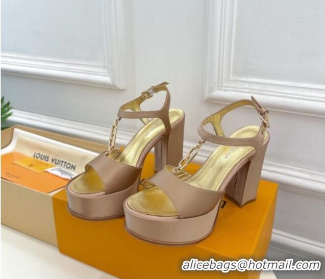 Good Quality Louis Vuitton Sparkle Platform Sandal 11cm in Silk Satin with LV Circle Beige 625090