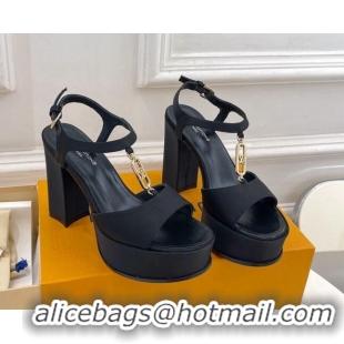 Good Looking Louis Vuitton Sparkle Platform Sandal 11cm in Silk Satin with LV Circle Black 625091