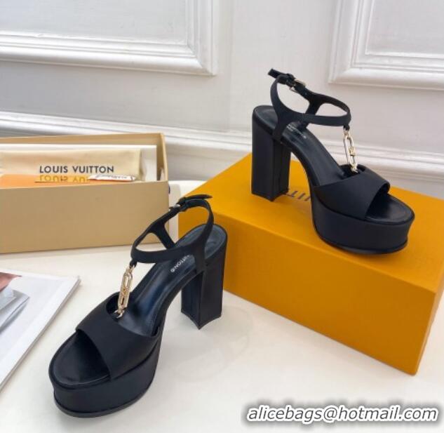 Good Looking Louis Vuitton Sparkle Platform Sandal 11cm in Silk Satin with LV Circle Black 625091