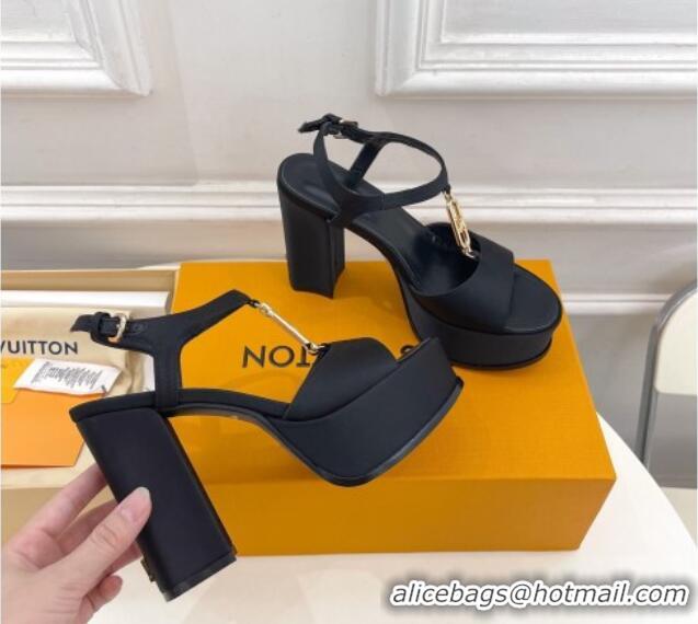 Good Looking Louis Vuitton Sparkle Platform Sandal 11cm in Silk Satin with LV Circle Black 625091