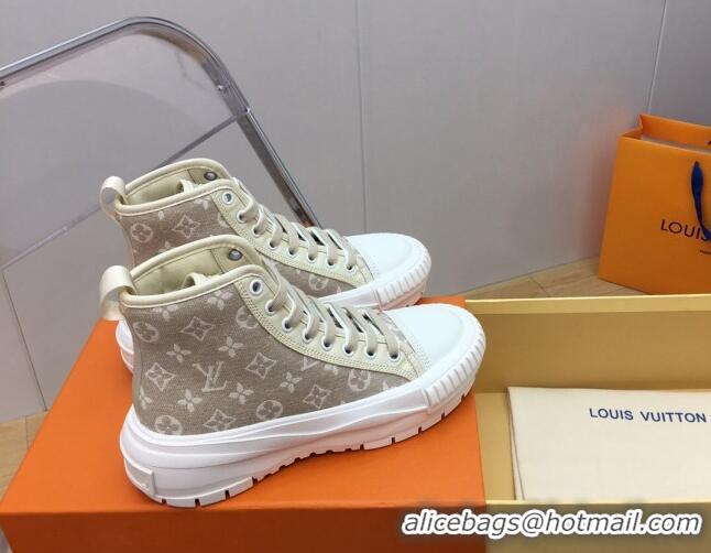 Stylish Louis Vuitton LV Squad High-top Sneakers in Beige Monogram Denim 625105