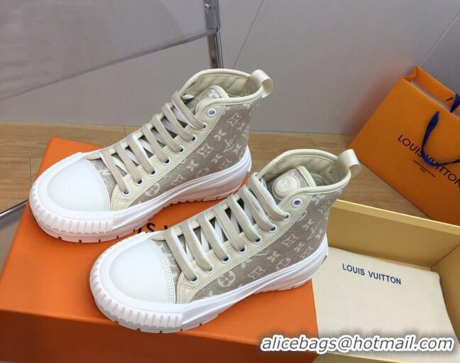 Stylish Louis Vuitton LV Squad High-top Sneakers in Beige Monogram Denim 625105