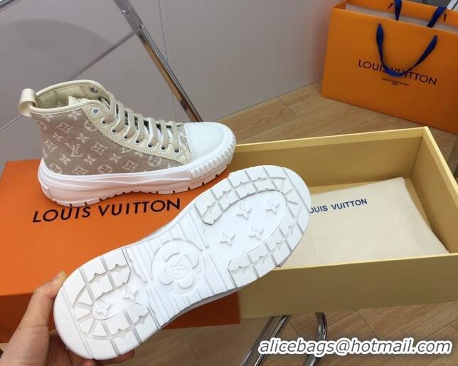 Stylish Louis Vuitton LV Squad High-top Sneakers in Beige Monogram Denim 625105