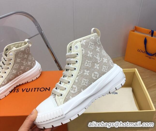 Stylish Louis Vuitton LV Squad High-top Sneakers in Beige Monogram Denim 625105