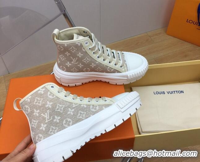 Stylish Louis Vuitton LV Squad High-top Sneakers in Beige Monogram Denim 625105