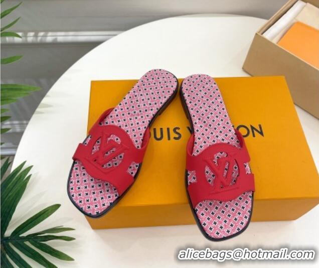 Sophisticated Louis Vuitton Isola Flat Slide Sandals with LV Cutout and Geometric Pattern Red 625108