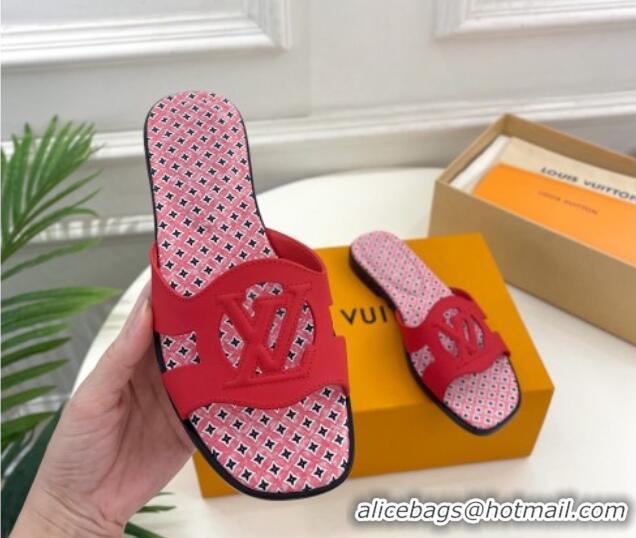 Sophisticated Louis Vuitton Isola Flat Slide Sandals with LV Cutout and Geometric Pattern Red 625108