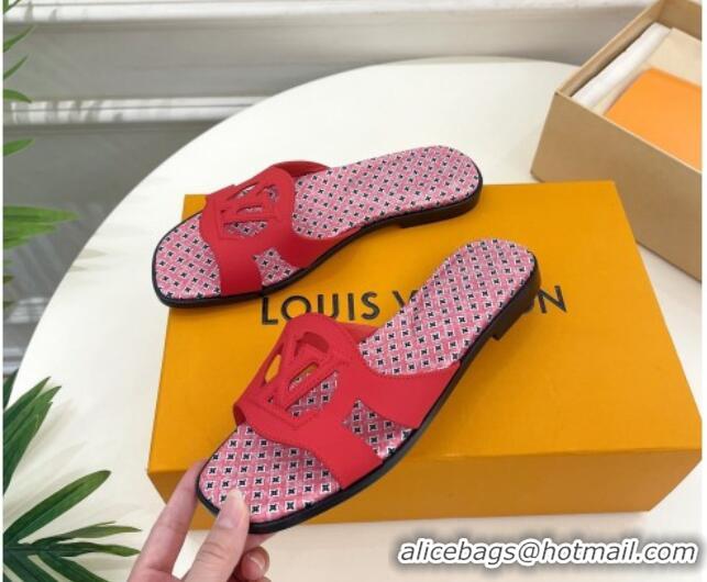 Sophisticated Louis Vuitton Isola Flat Slide Sandals with LV Cutout and Geometric Pattern Red 625108