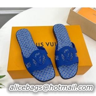 Stylish Louis Vuitton Isola Flat Slide Sandals with LV Cutout and Geometric Pattern Blue 625109