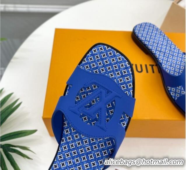 Stylish Louis Vuitton Isola Flat Slide Sandals with LV Cutout and Geometric Pattern Blue 625109