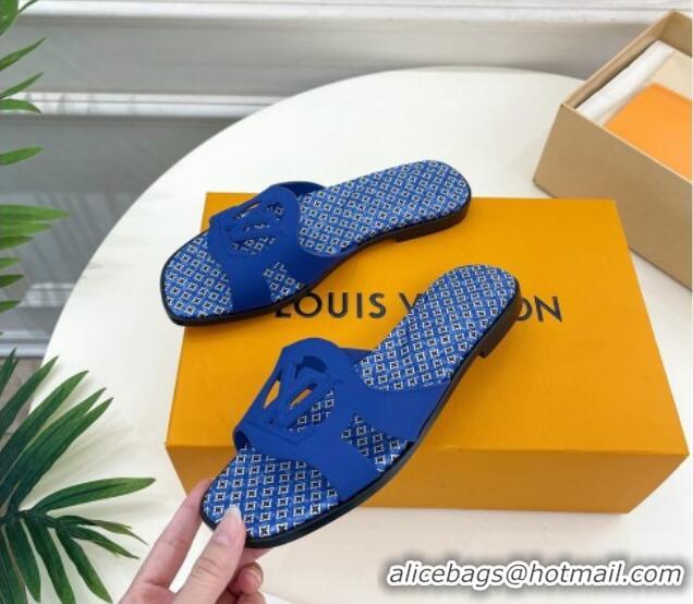 Stylish Louis Vuitton Isola Flat Slide Sandals with LV Cutout and Geometric Pattern Blue 625109