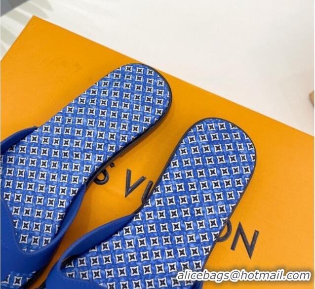 Stylish Louis Vuitton Isola Flat Slide Sandals with LV Cutout and Geometric Pattern Blue 625109