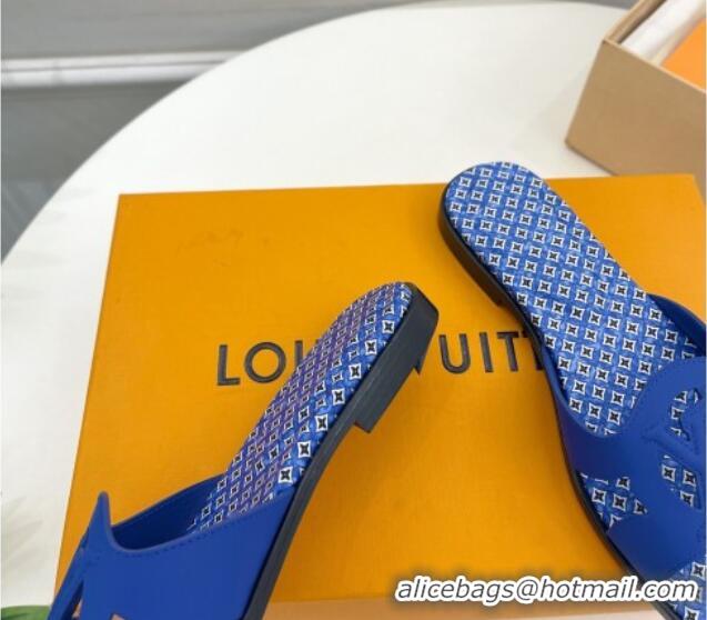 Stylish Louis Vuitton Isola Flat Slide Sandals with LV Cutout and Geometric Pattern Blue 625109